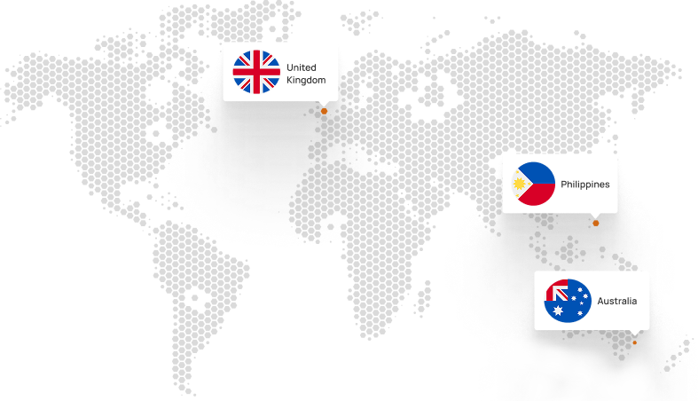 Map showing Twoconnect office locations across the Philippines and Australia